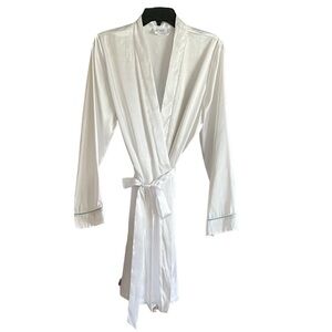 Apt 9 Womens White Satin Bridal Robe Light Blue Trim Bride Tie Belt Large